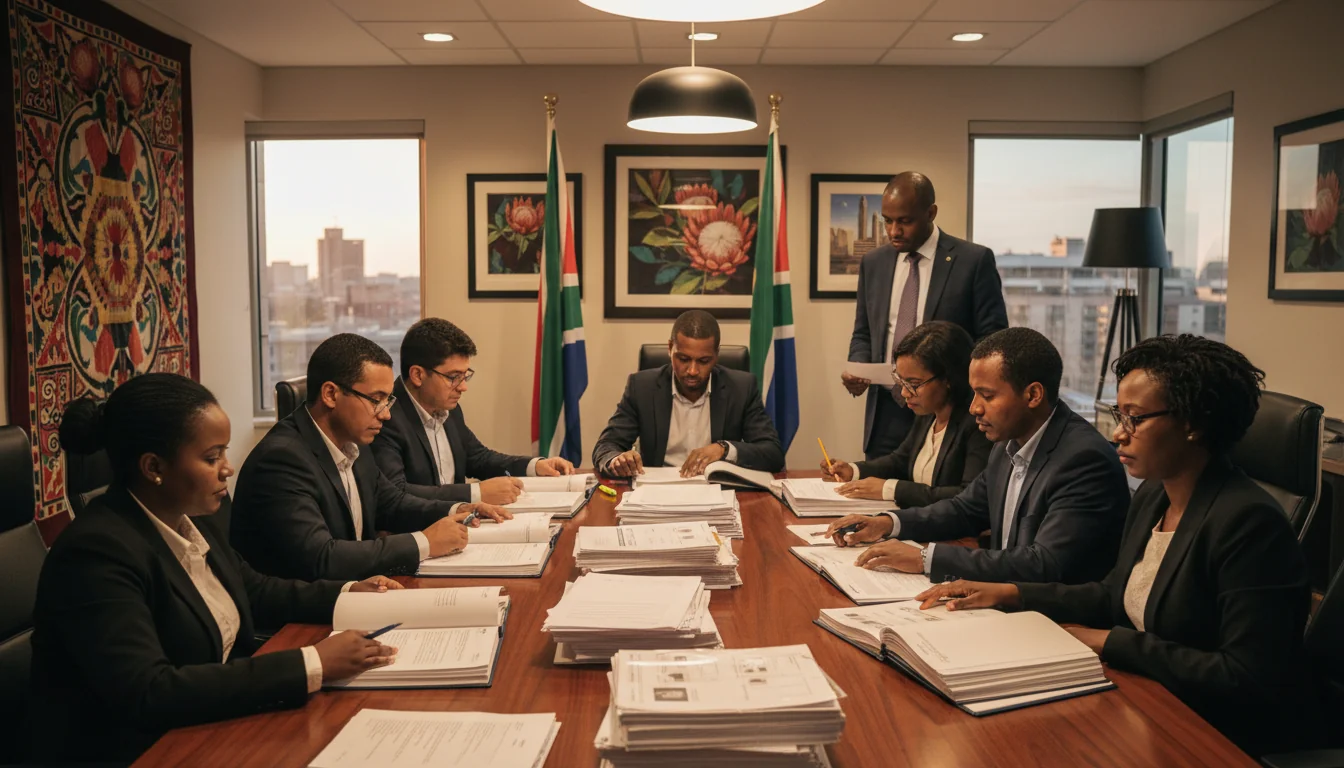 Quality assurance team reviewing documents