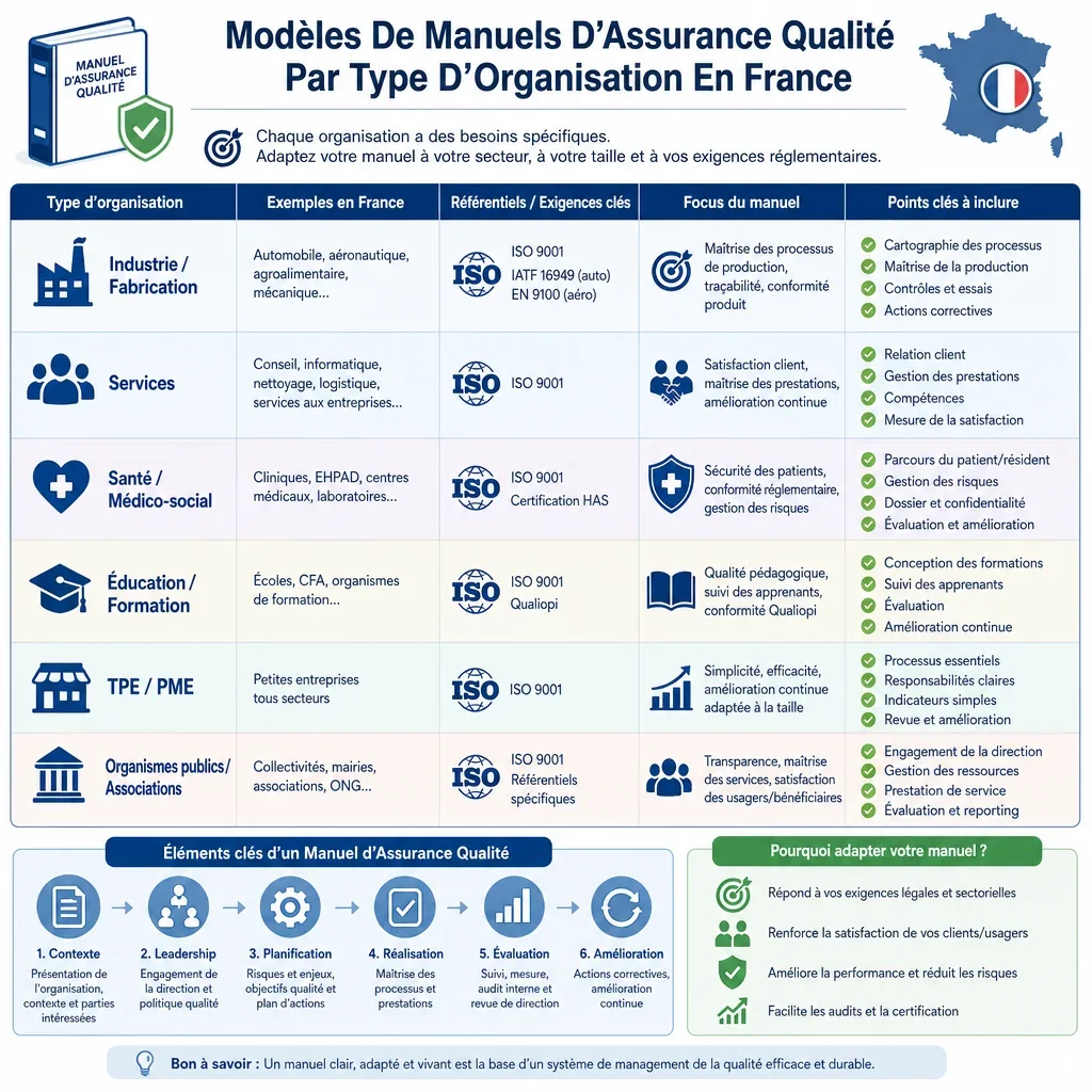 Modèles de manuels d’assurance qualité par type d’organisation