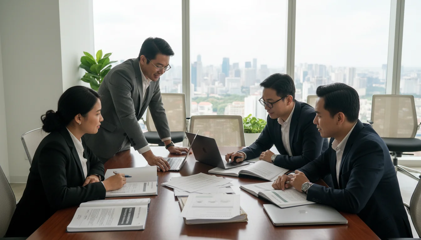 Team discussing corporate QA docs