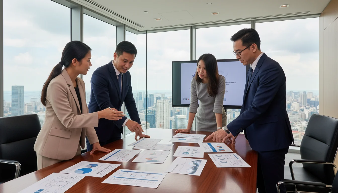 Team discussing QA documents