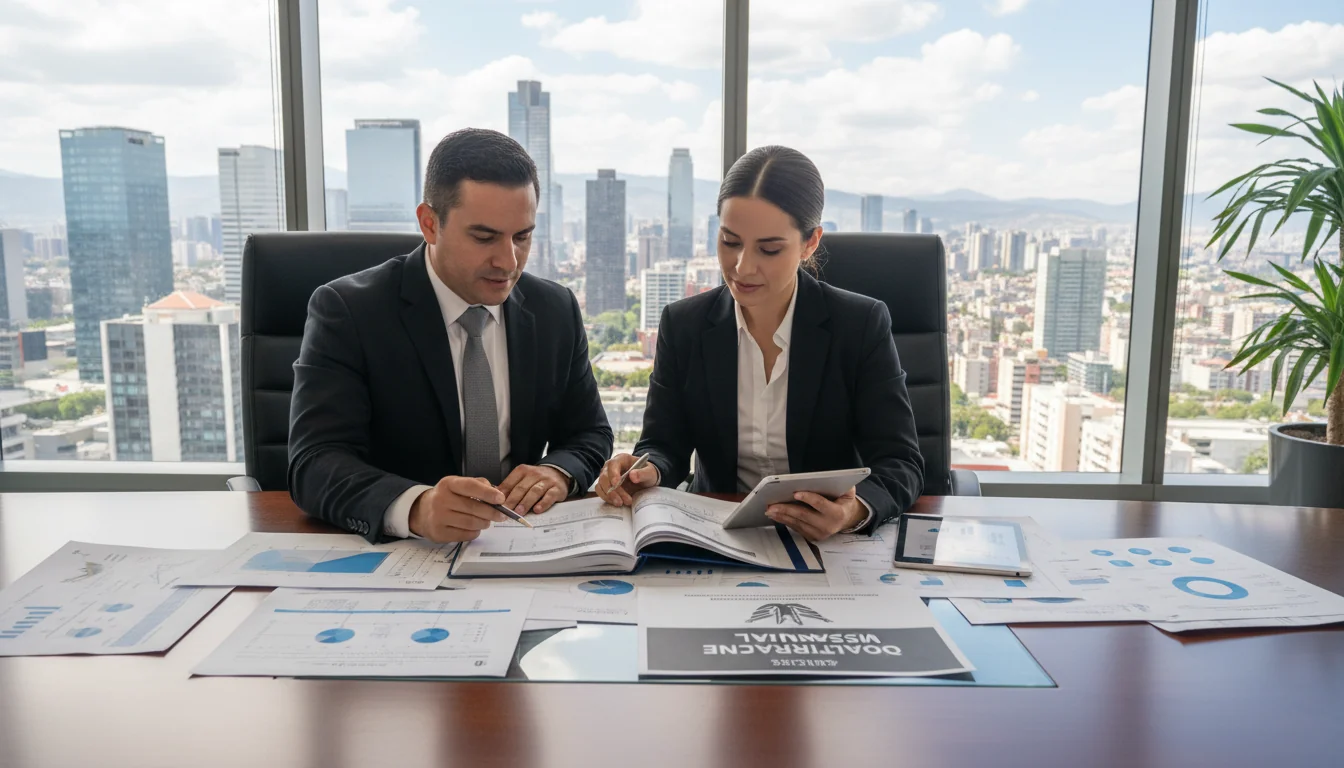 Business professionals reviewing manual