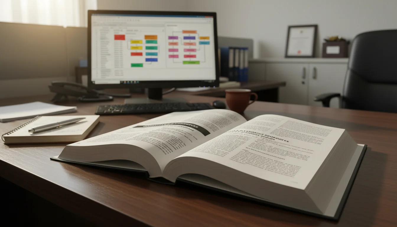 Quality assurance manual on office desk