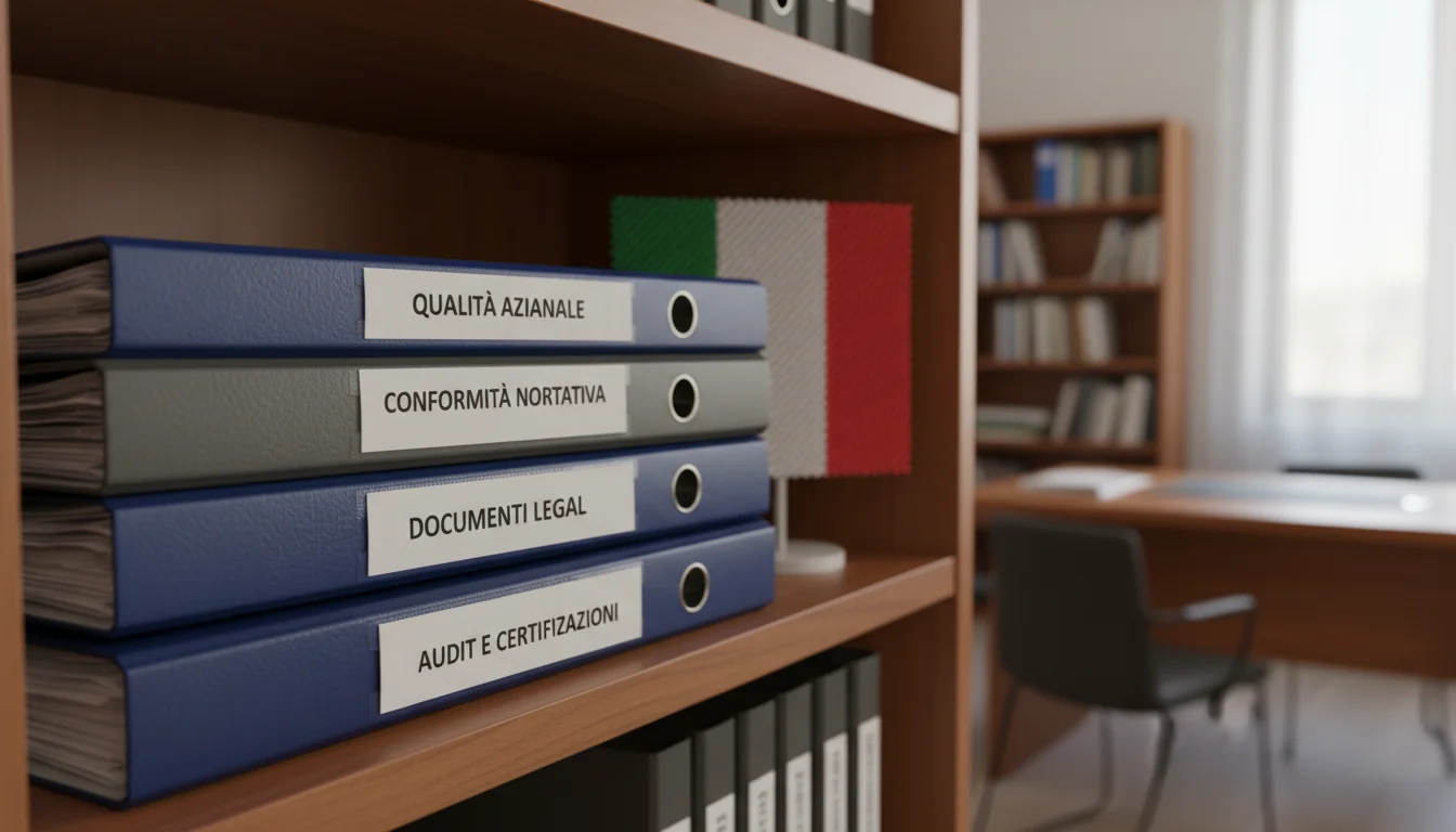 Stack of corporate compliance files Italy