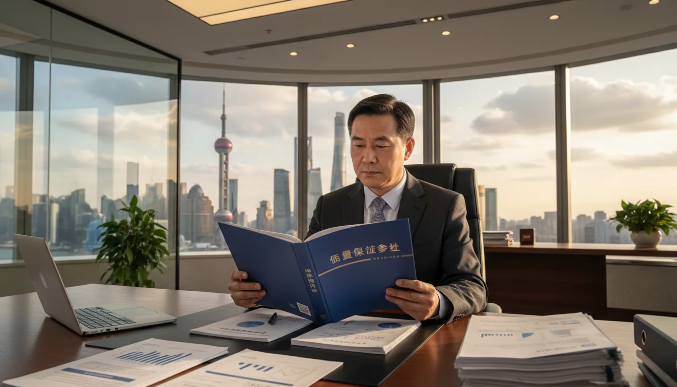 Professional reviewing corporate handbook