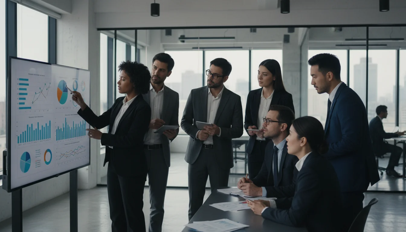 Team analyzing ESG data on charts