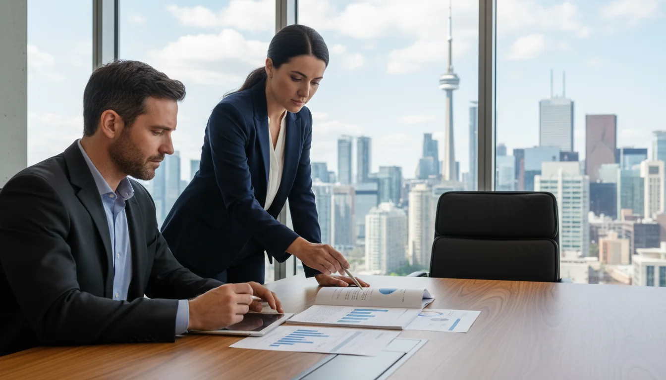 Business professionals reviewing ESG report