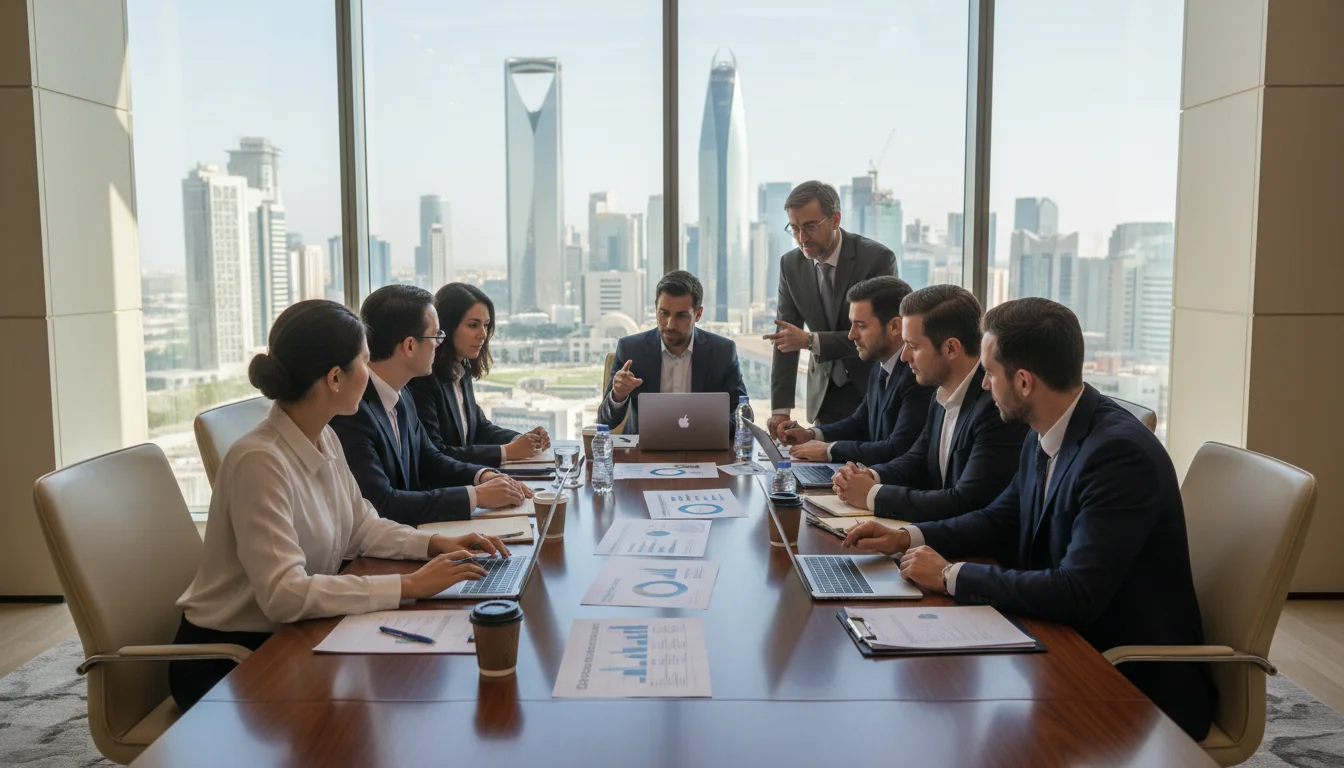 Diverse professionals in ESG meeting