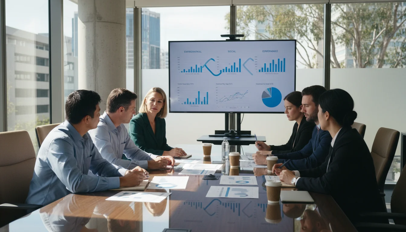 Business team reviewing ESG charts