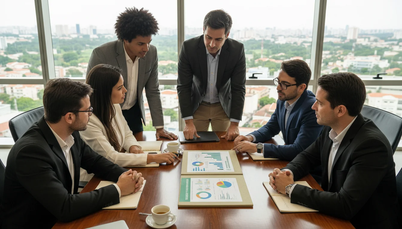 Business team reviewing sustainability report