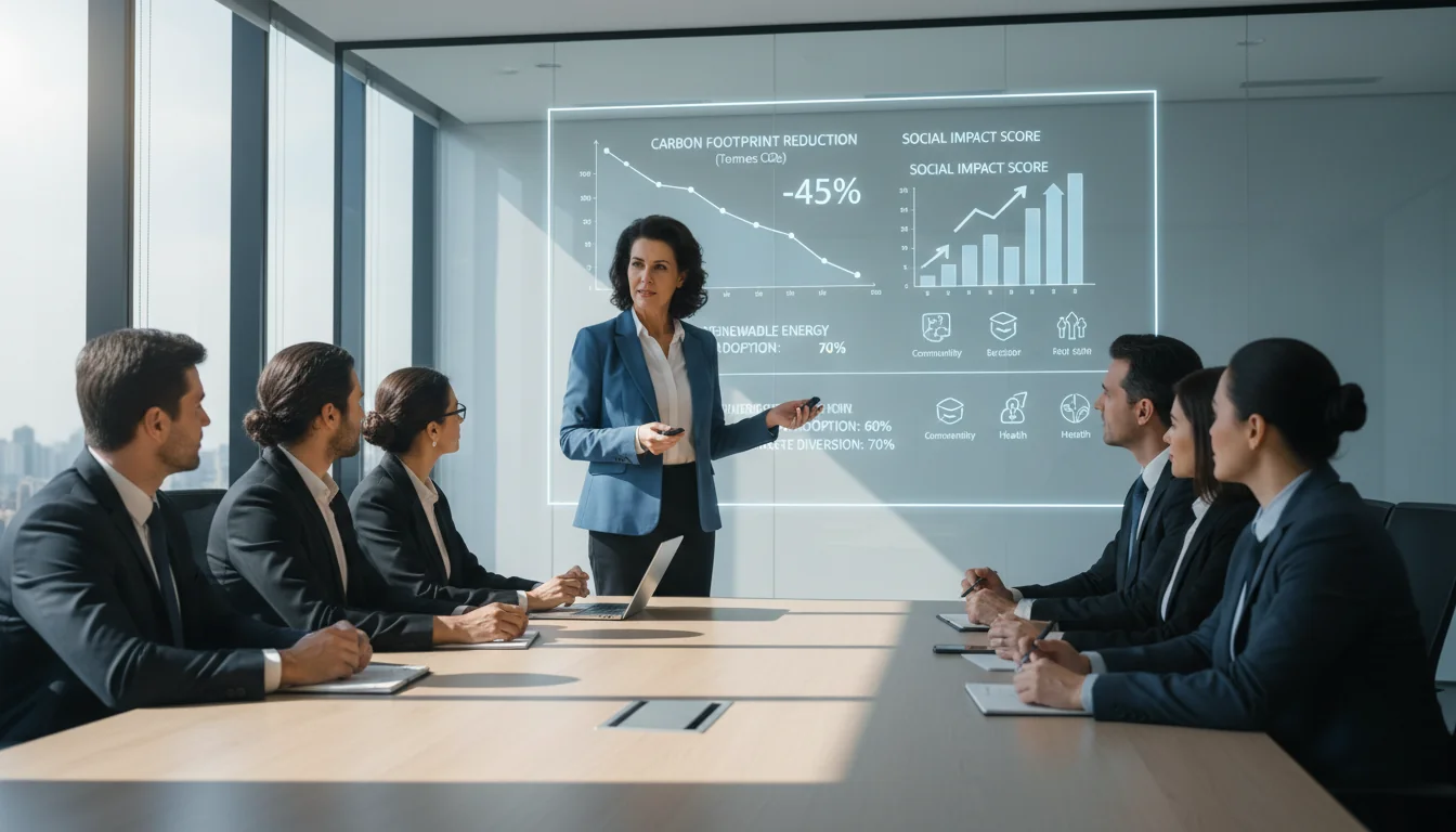 Executive presenting sustainability metrics