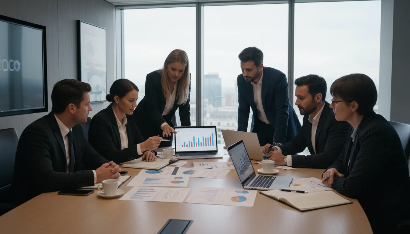 Team reviewing ESG data on charts