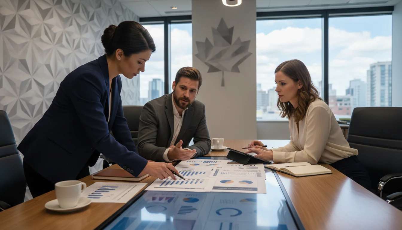 Business professionals reviewing ESG data.