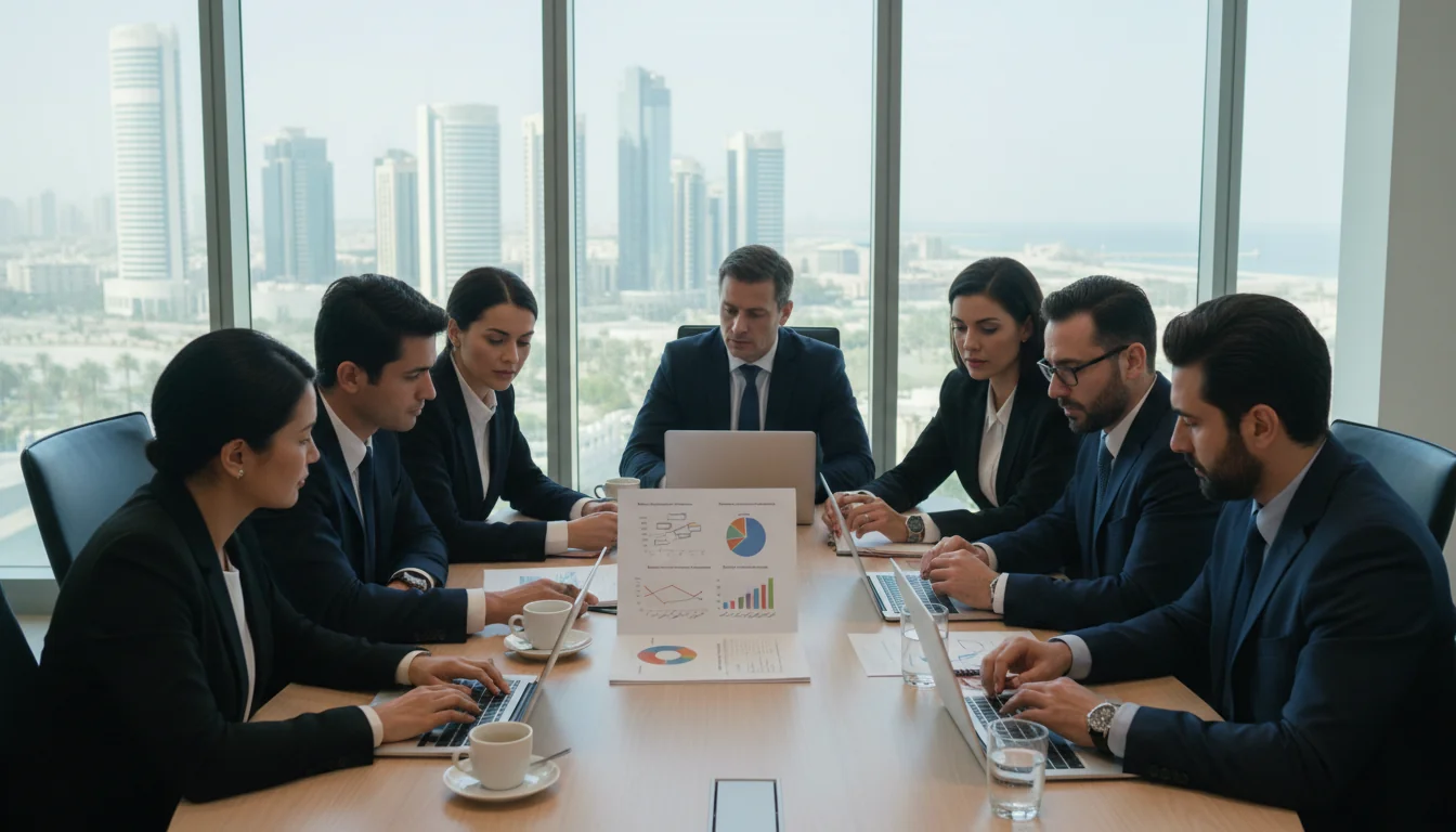 Business professionals reviewing ESG report