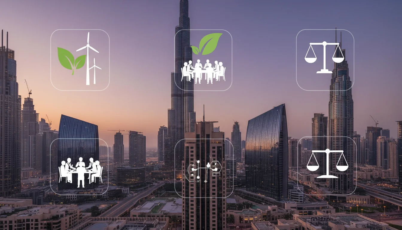 UAE skyline with ESG icons