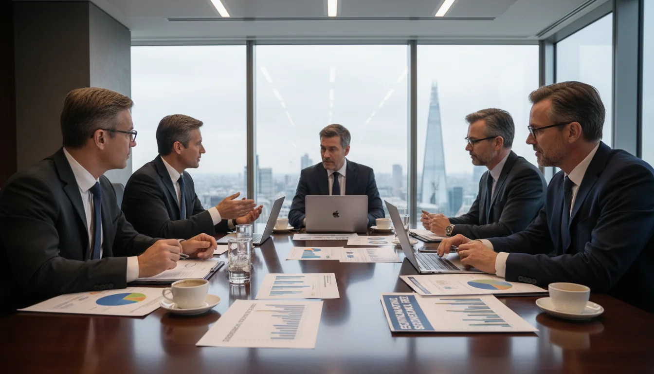 UK corporate boardroom meeting on ESG.