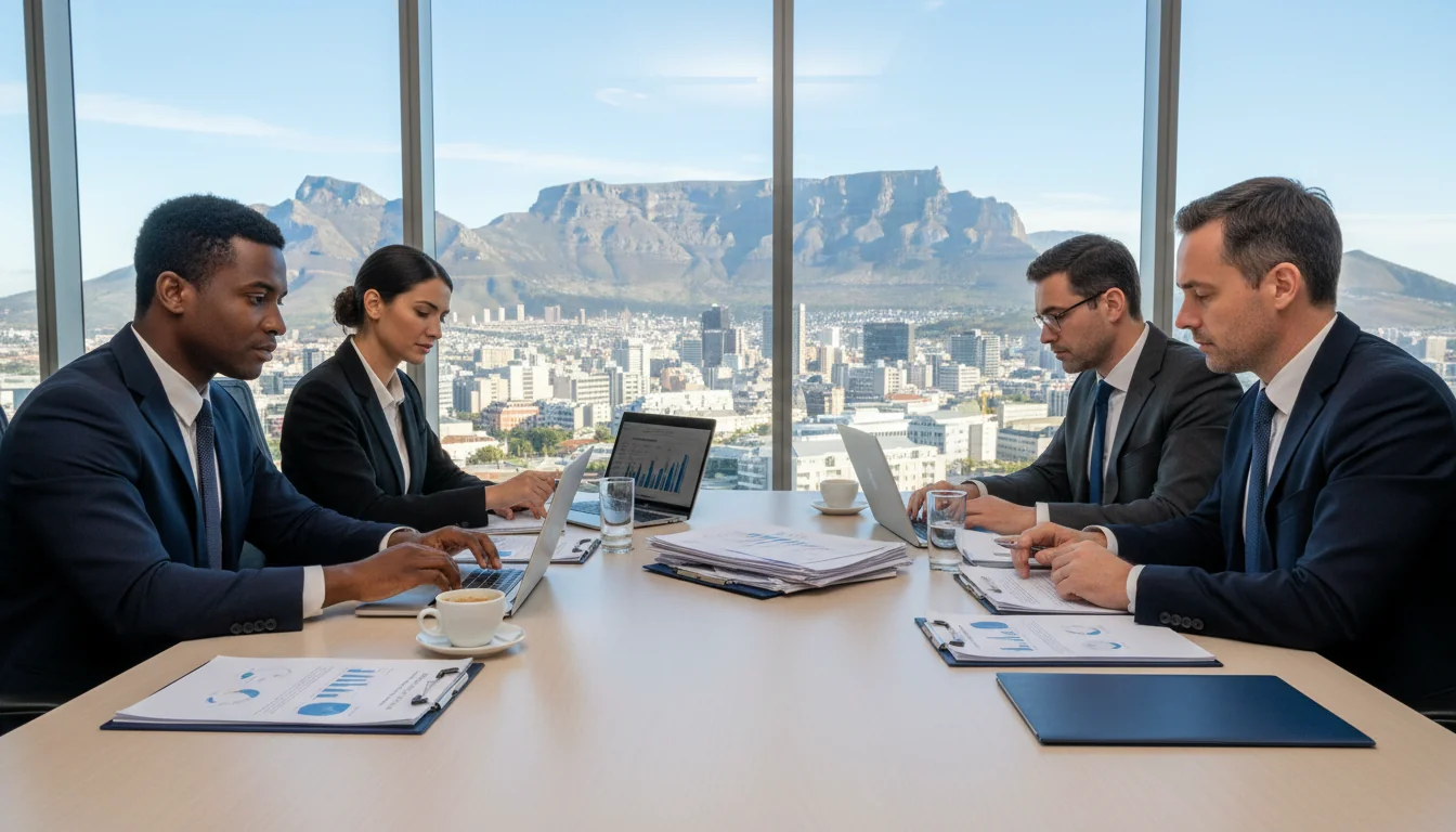 Audit team analyzing ESG data in meeting