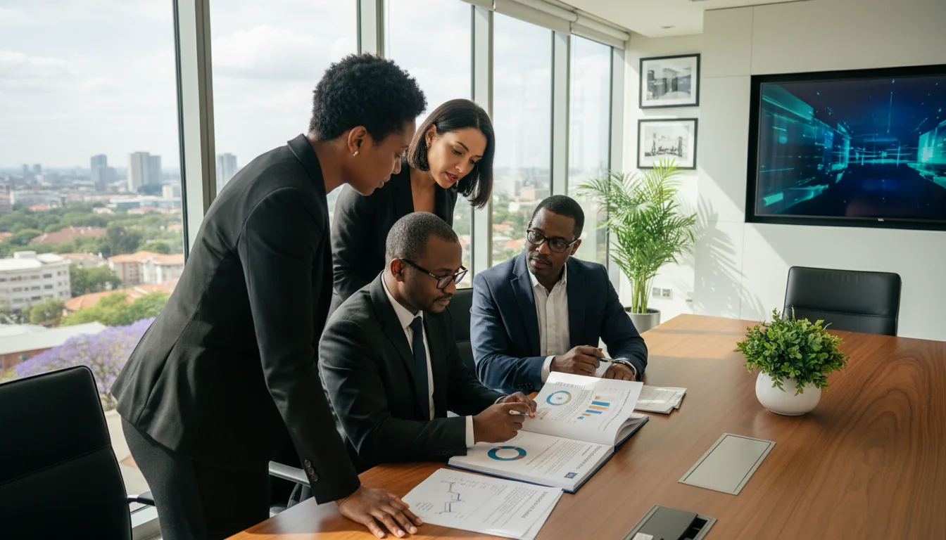 South African business professionals reviewing ESG report