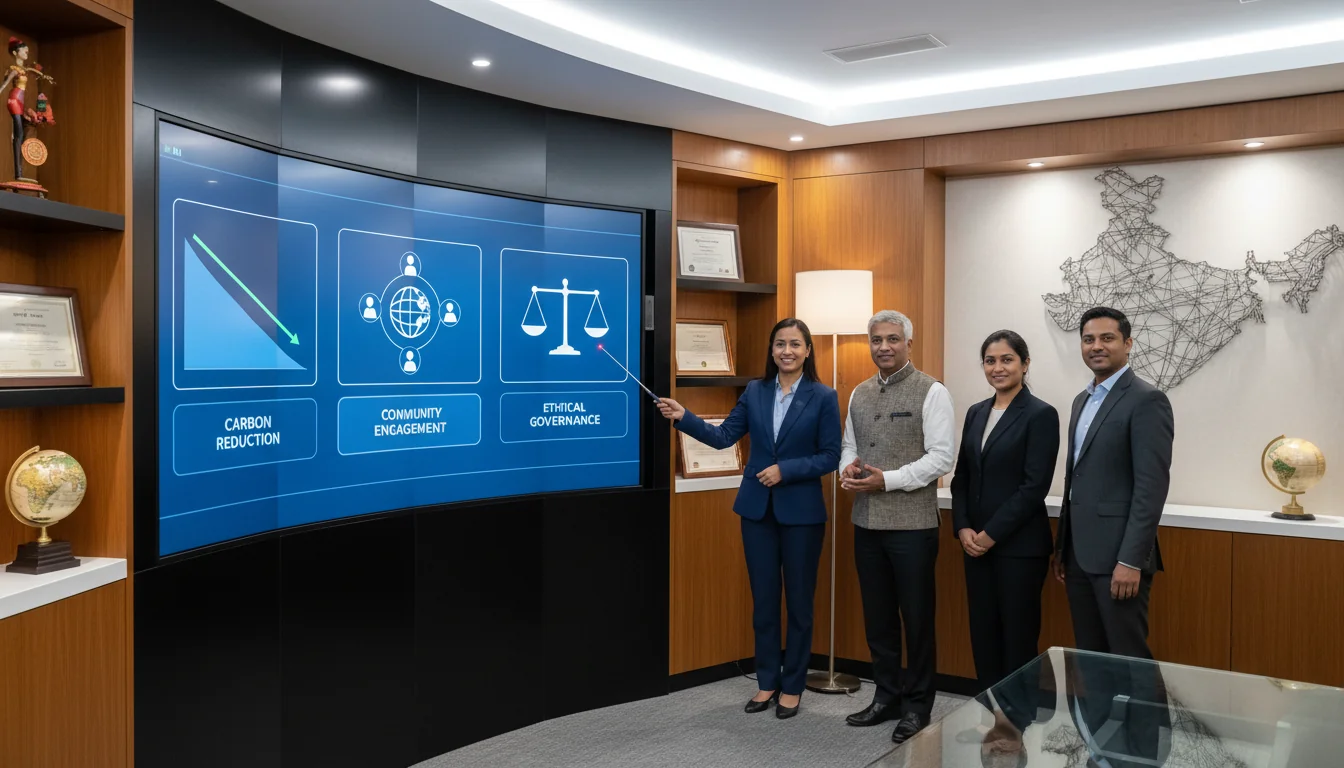 Corporate team presenting ESG strategies.