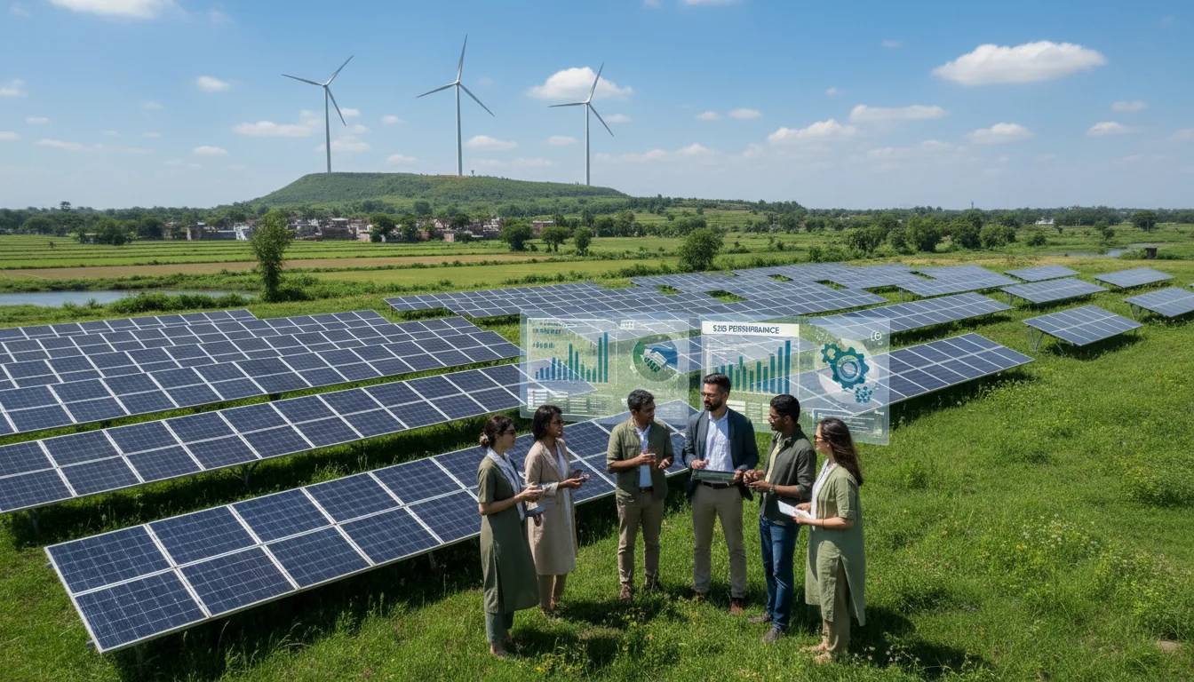 ESG icons on sustainable Indian landscape.