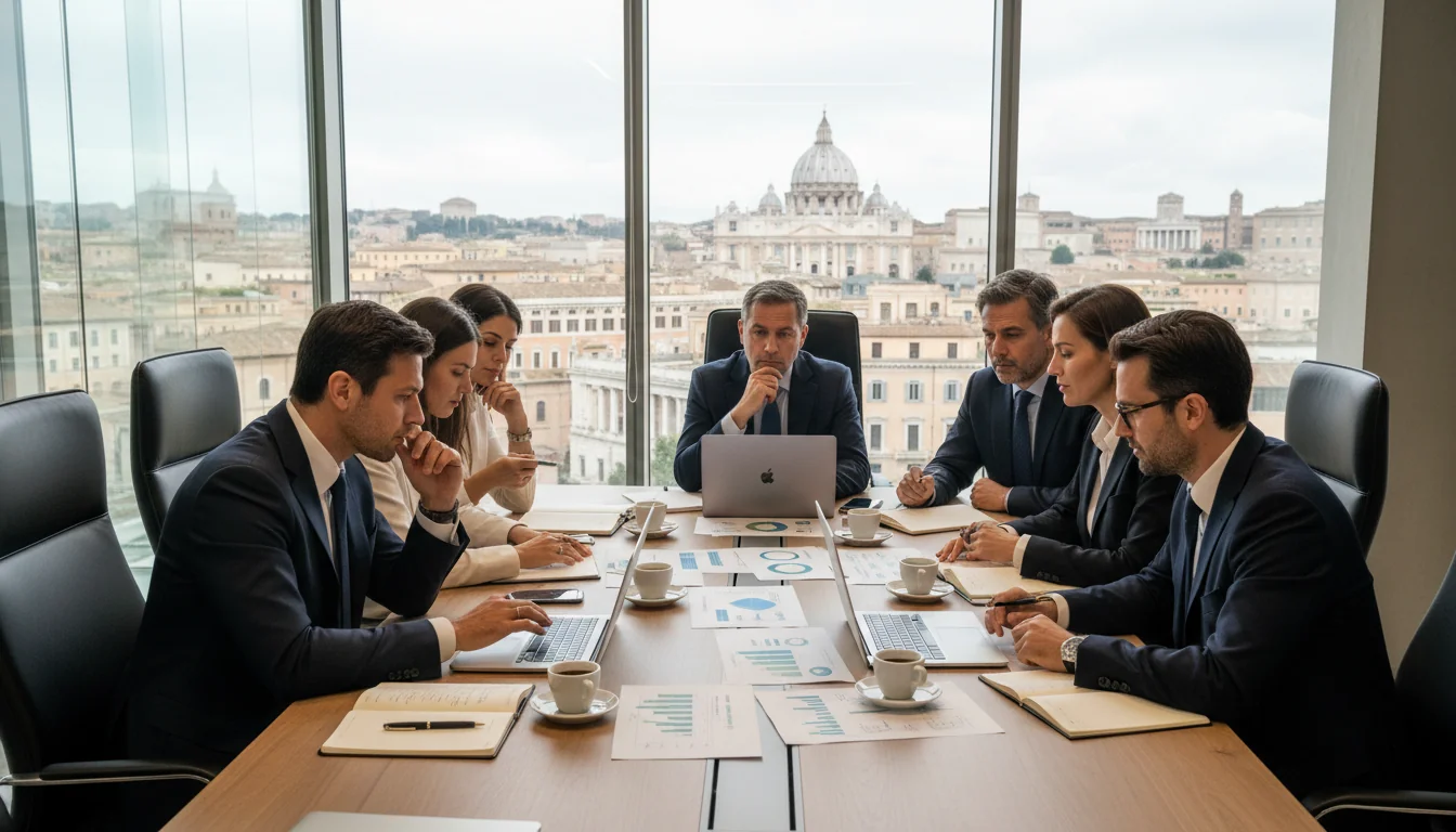 Business team reviewing sustainability metrics.