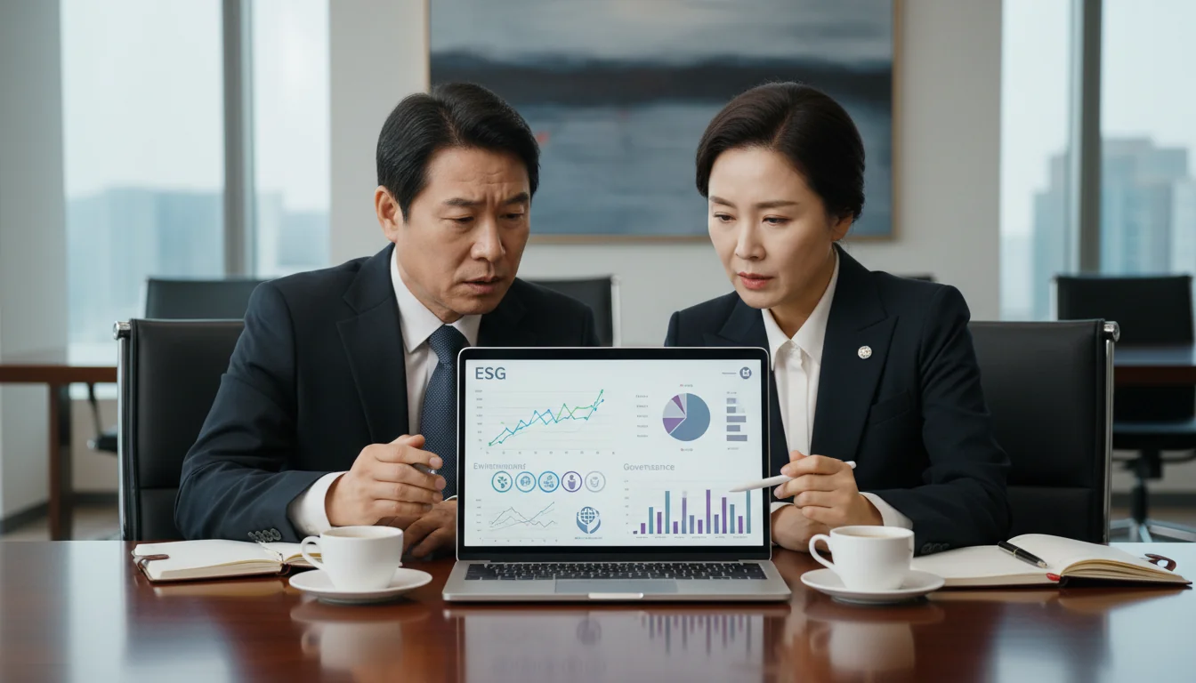Korean executives reviewing ESG metrics