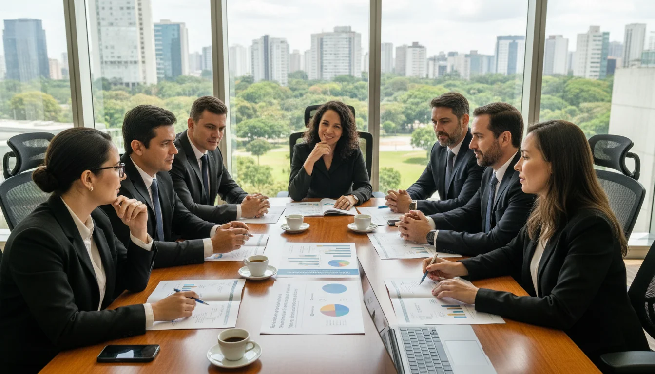 Team reviewing sustainability report