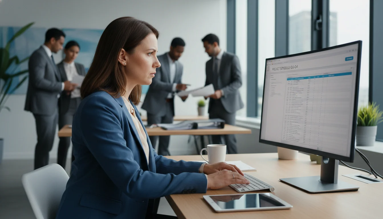 Office worker drafting schedule.