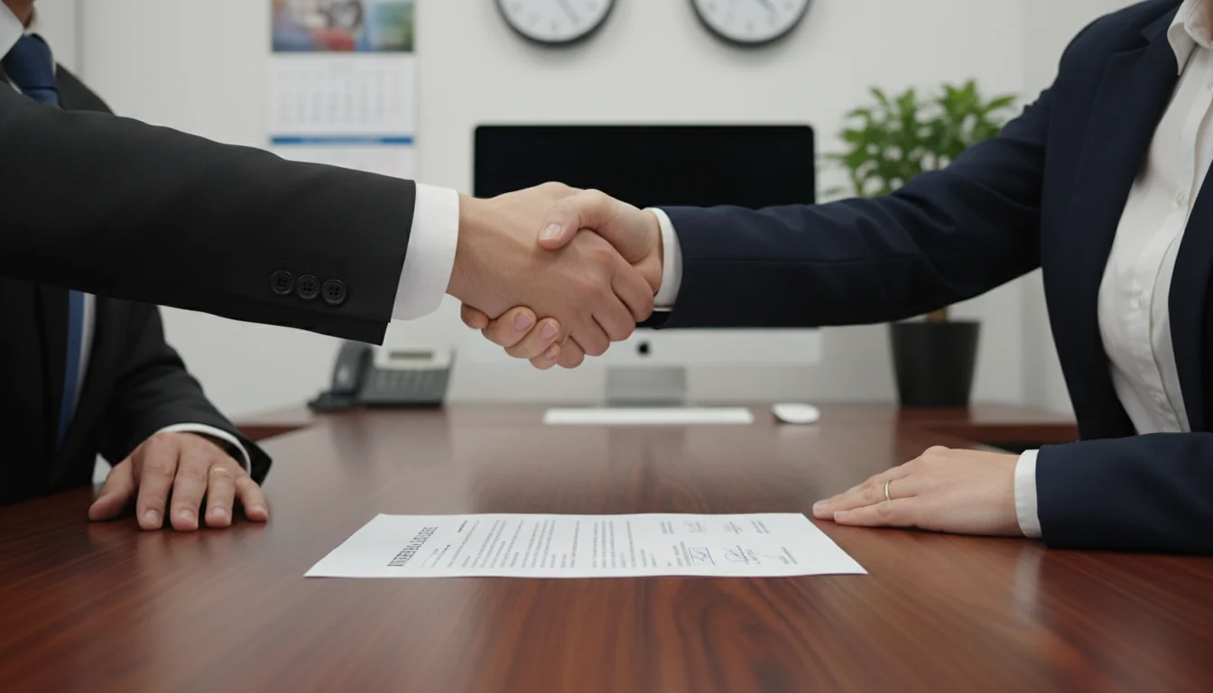 Signing internal work agreement.