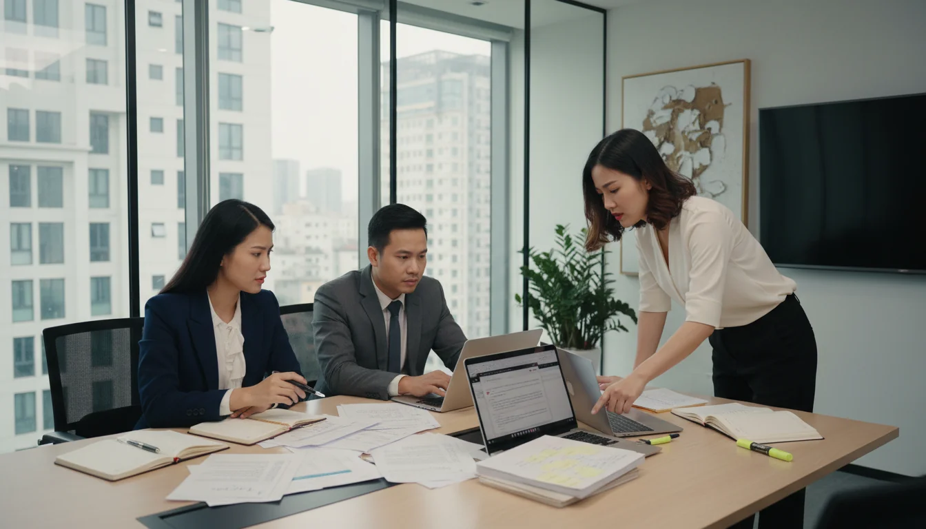 Business professionals drafting internal policy