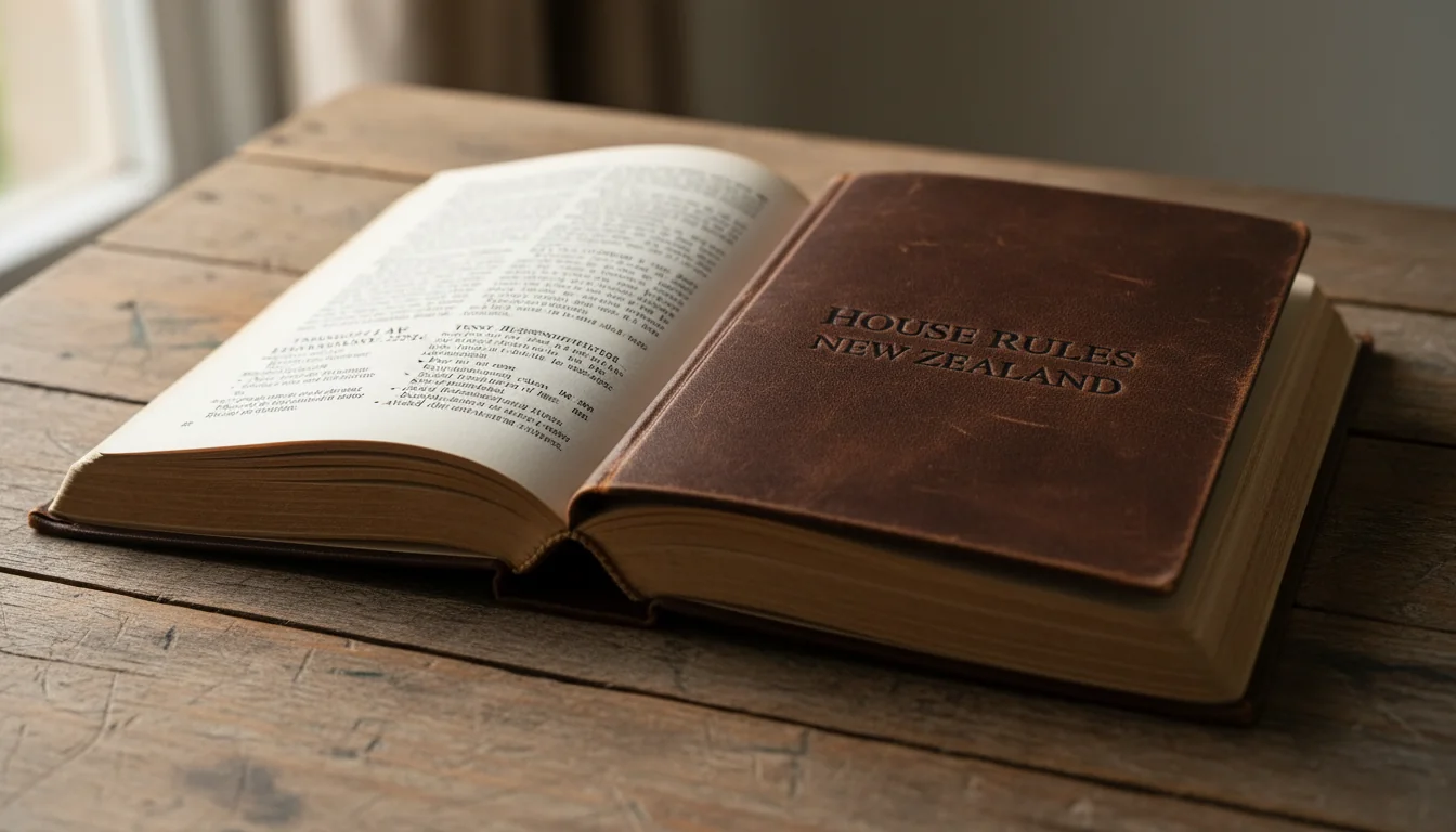 Open rule book on wooden table