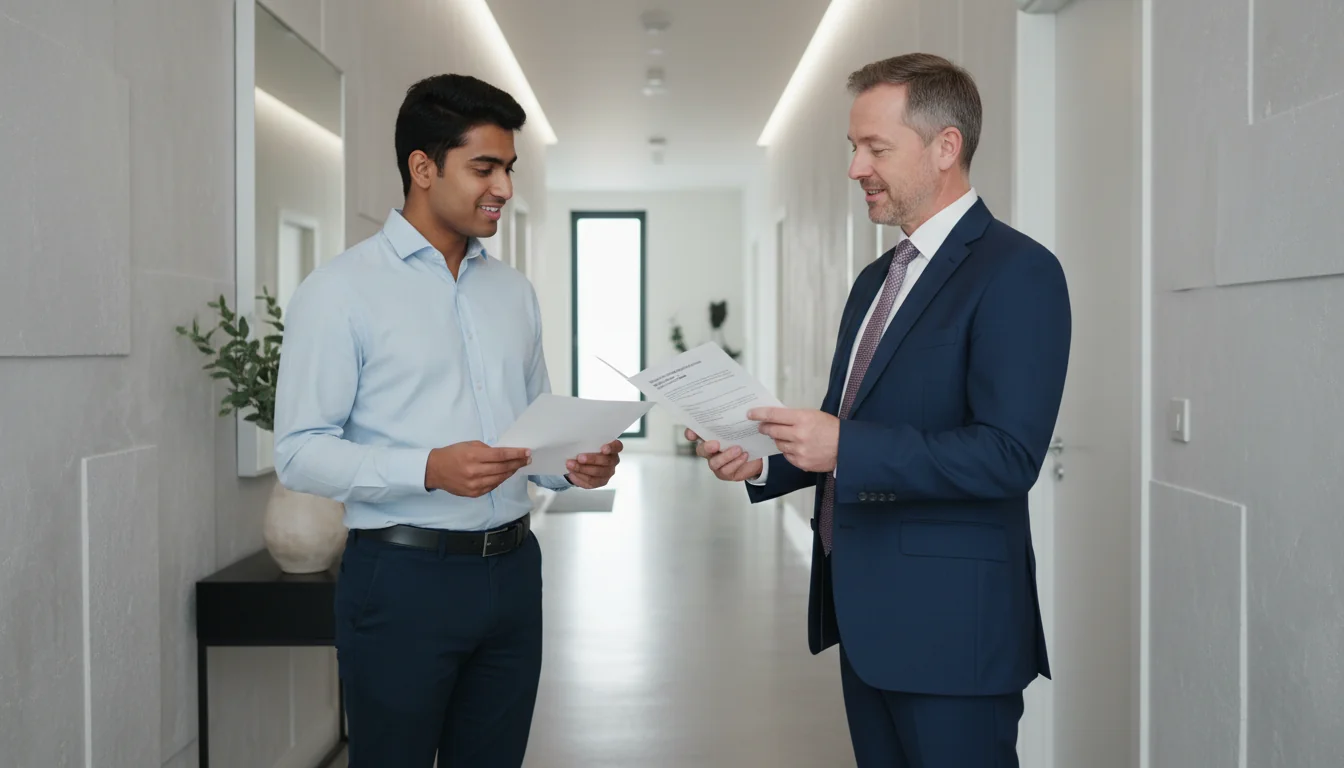 Landlord discussing rules with adult tenant