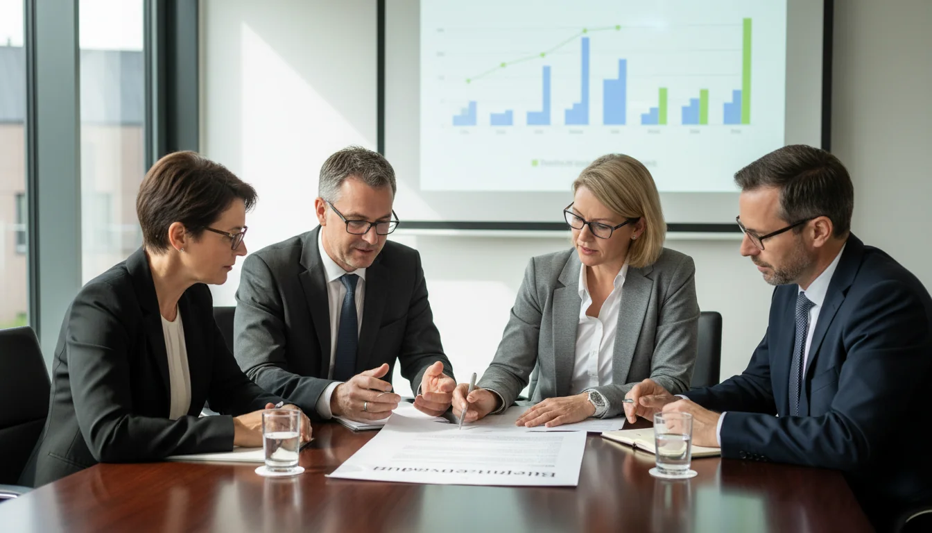 Business meeting discussing documents