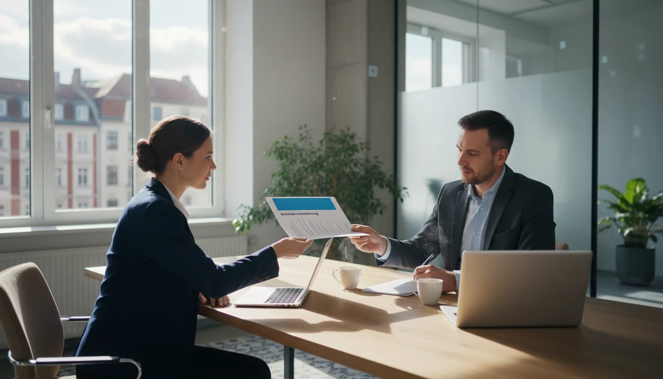 German office workers signing agreement