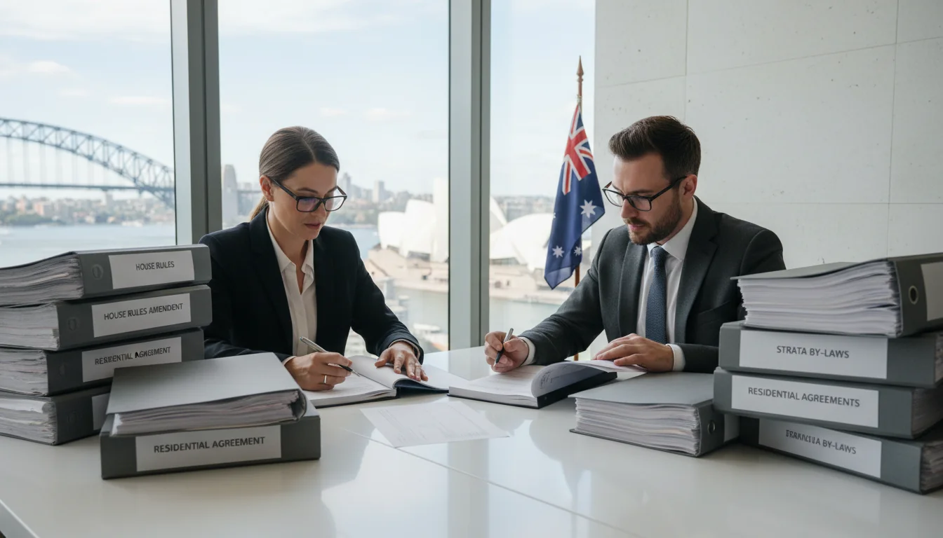 Australian office workers reviewing documents
