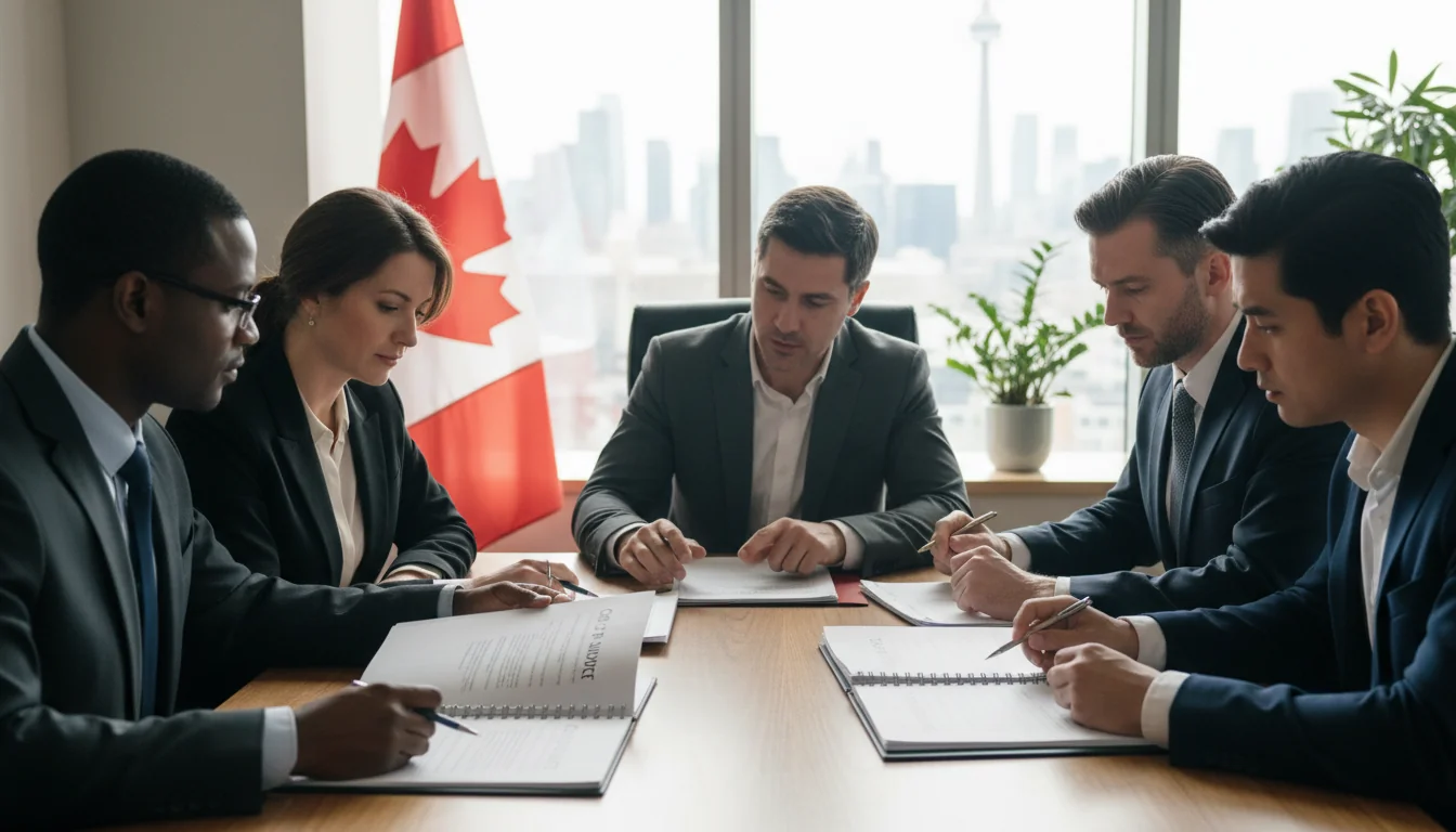 Corporate meeting discussing code of conduct