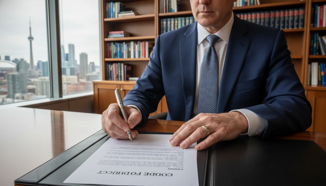 Signing corporate ethics policy document