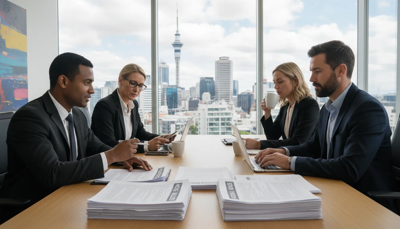 Team reviewing New Zealand legal papers