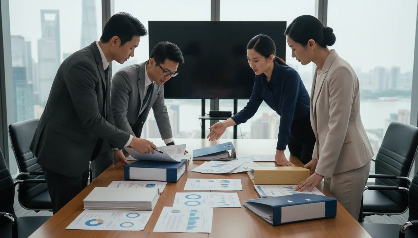 Business meeting discussing company rules