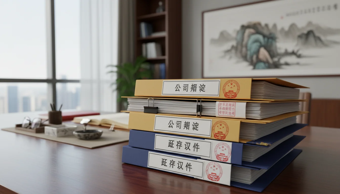 Stack of official Chinese corporate files