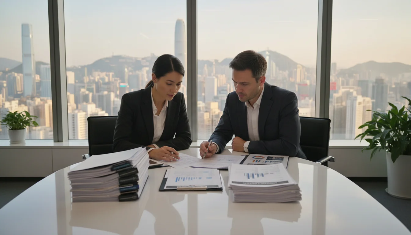 Business professionals reviewing documents