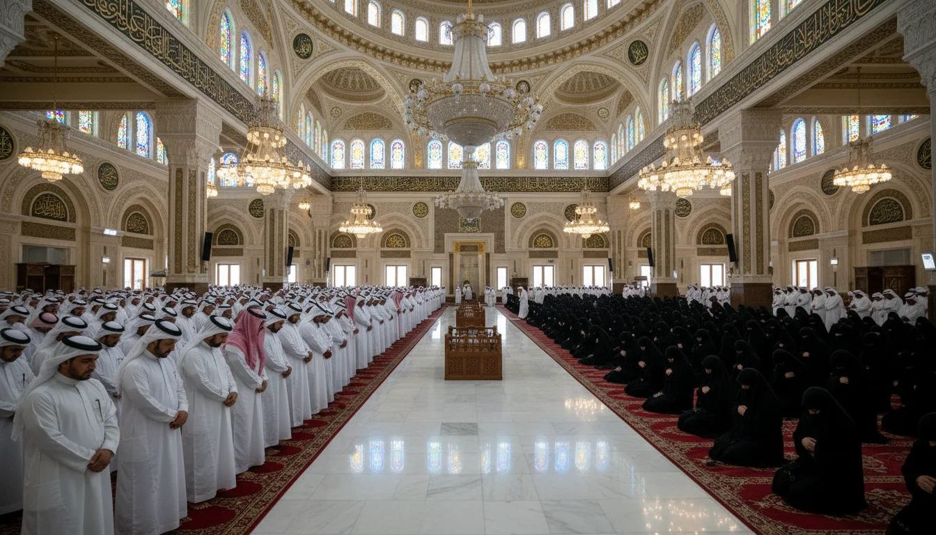 Family praying in mosque