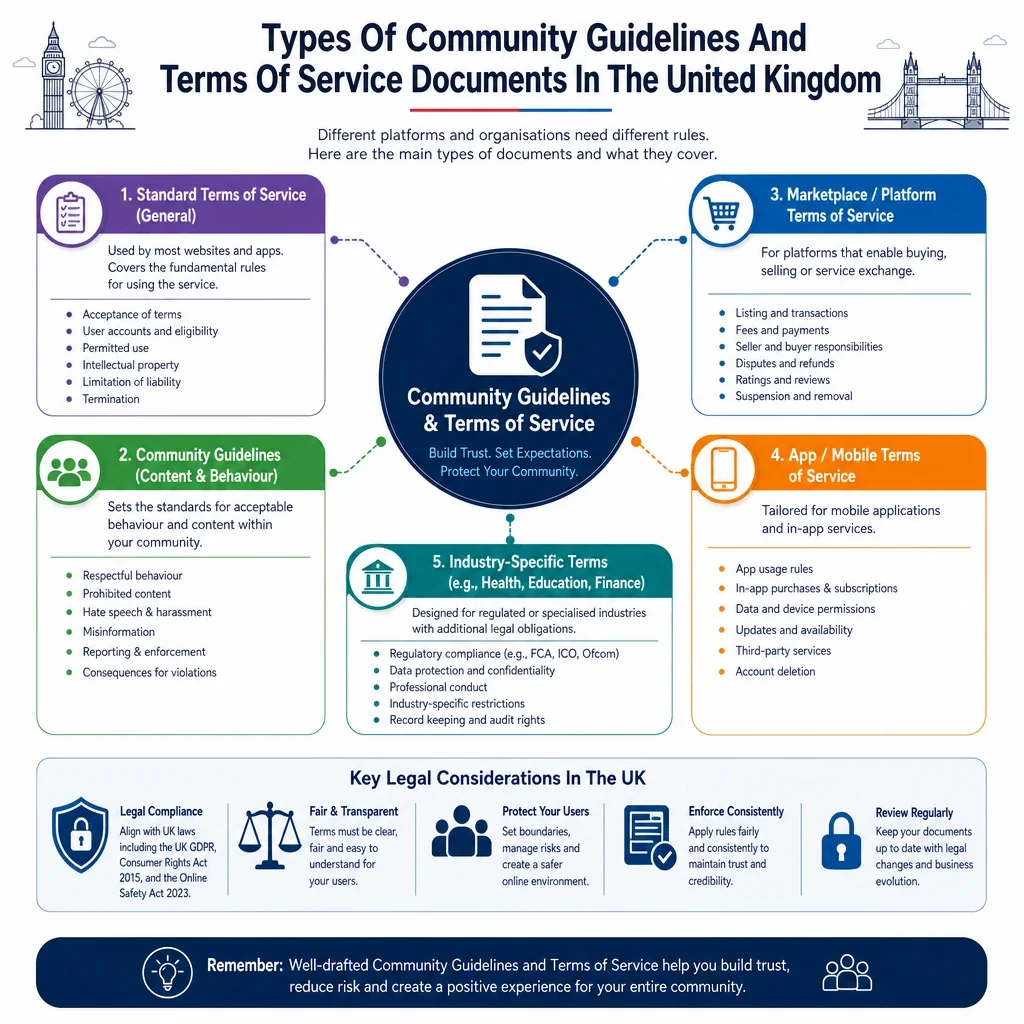 Types of Community Guidelines and Terms of Service Documents