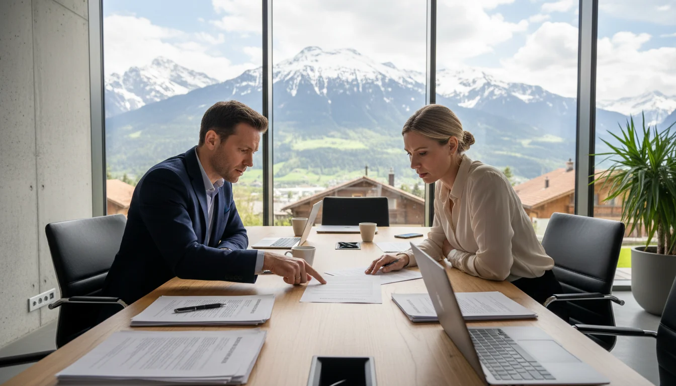 Swiss professionals drafting policy document
