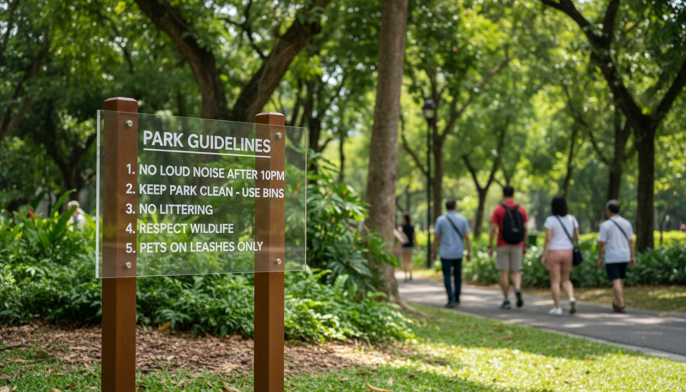 Signboard displaying Singapore rules.