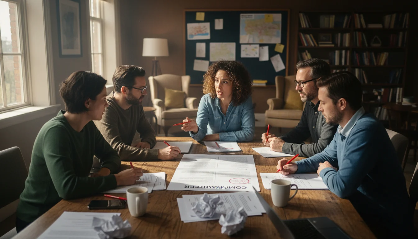 Team reviewing community guidelines document