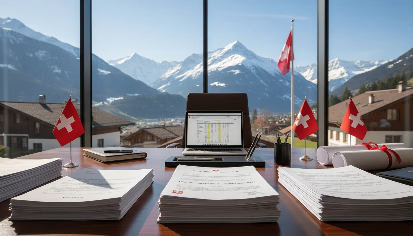 Swiss corporate documents on desk