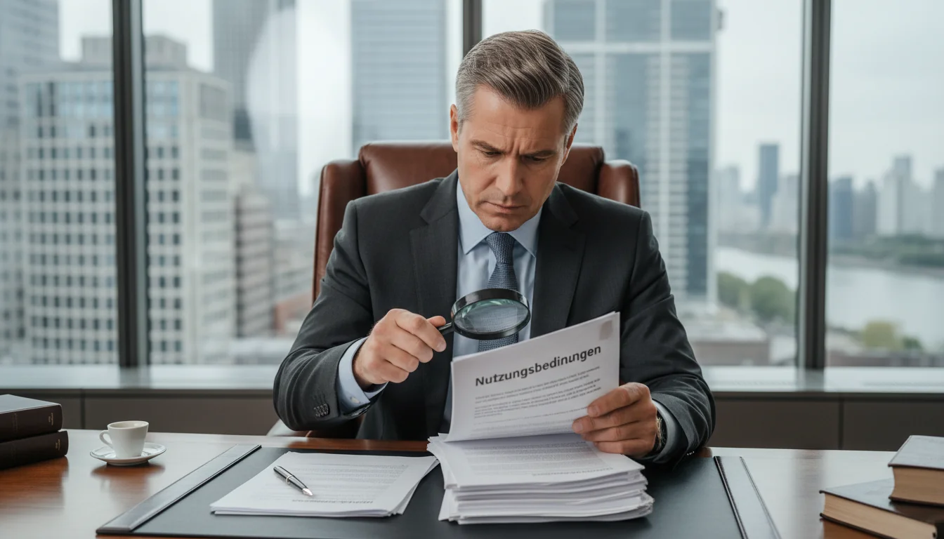 German corporate lawyer reviewing documents