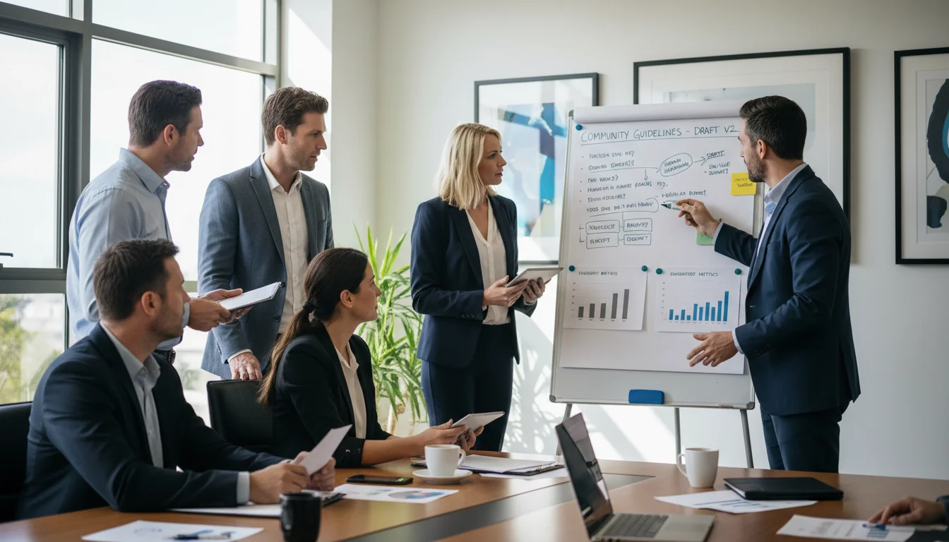 Team discussing corporate policies