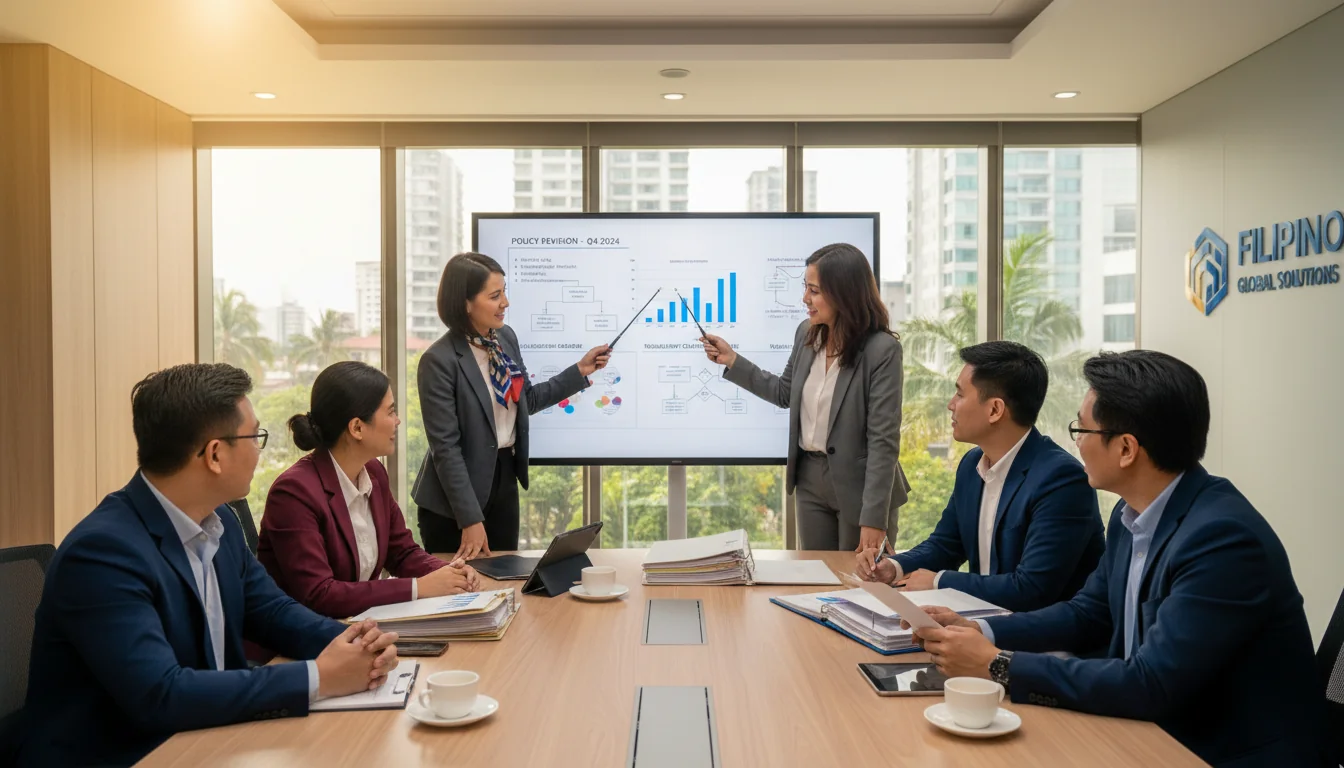 Team reviewing corporate policies