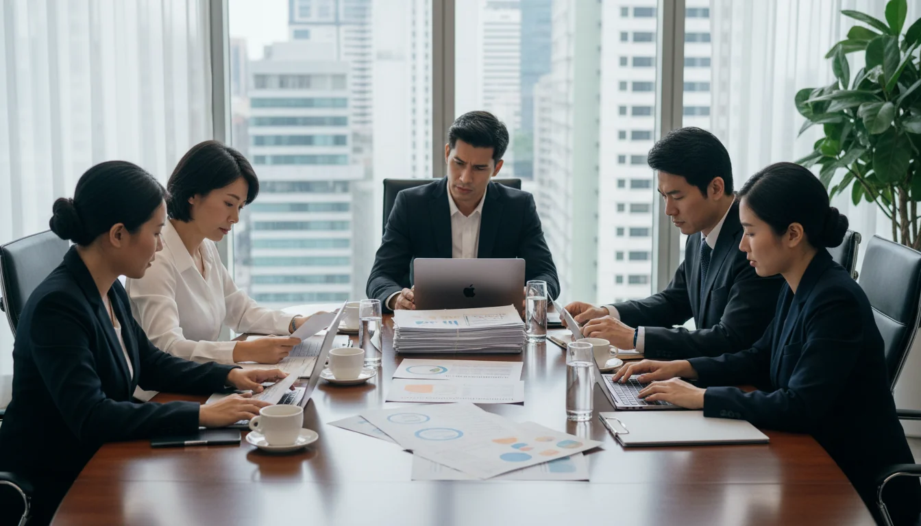 Professionals reviewing corporate documents